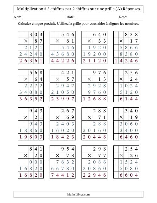 Multiplication à 3 chiffres par 2 chiffres avec le support d'une grille (A) page 2