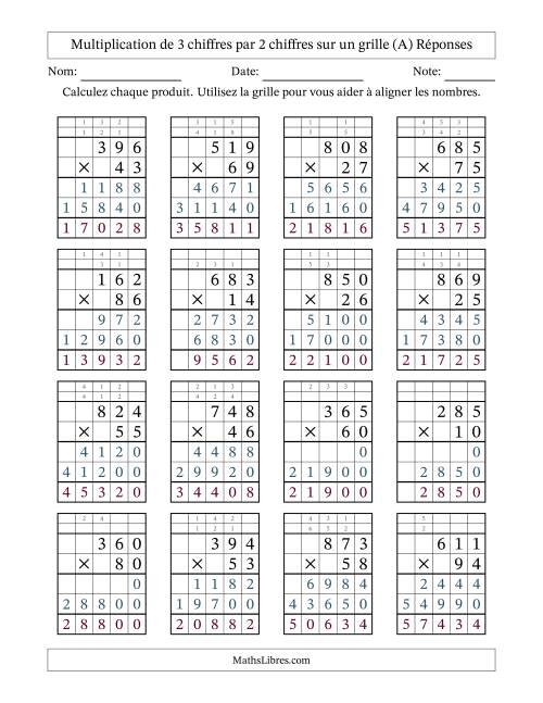 Multiplication de 3 chiffres par 2 chiffres avec l'aide d'une grille avec retenue (A) page 2