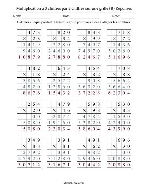 Multiplication à 3 chiffres par 2 chiffres avec le support d'une grille (B) page 2