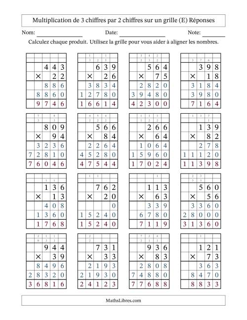 Multiplication de 3 chiffres par 2 chiffres avec l'aide d'une grille avec retenue (E) page 2