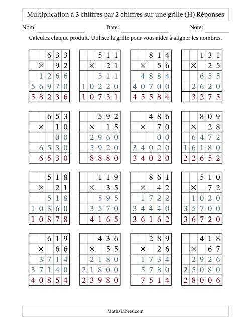 Multiplication à 3 chiffres par 2 chiffres avec le support d'une grille (H) page 2