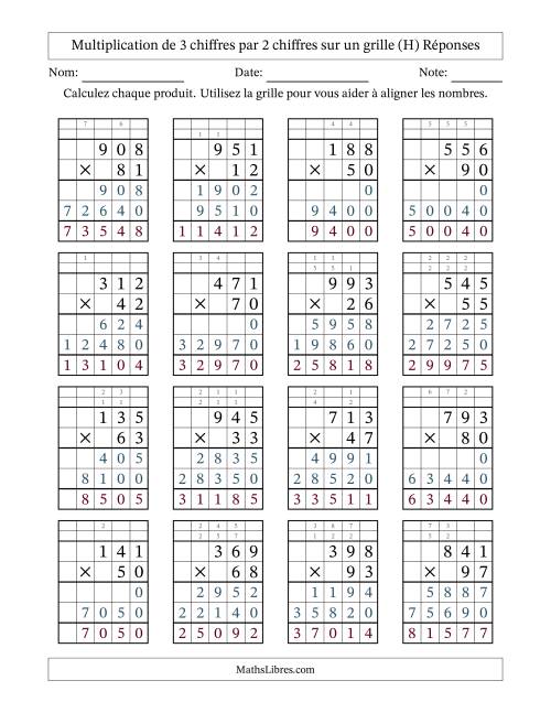 Multiplication de 3 chiffres par 2 chiffres avec l'aide d'une grille avec retenue (H) page 2