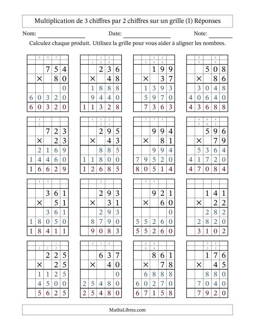 Multiplication de 3 chiffres par 2 chiffres avec l'aide d'une grille avec retenue (I) page 2