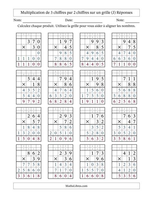 Multiplication de 3 chiffres par 2 chiffres avec l'aide d'une grille avec retenue (J) page 2