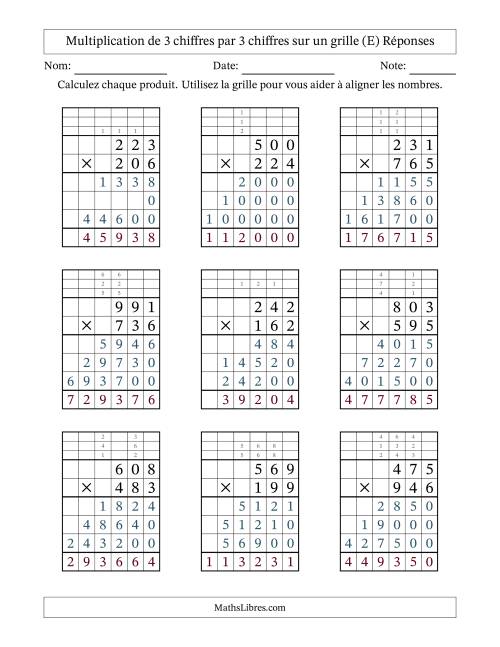 Multiplication de 3 chiffres par 3 chiffres avec l'aide d'une grille avec retenue (E) page 2