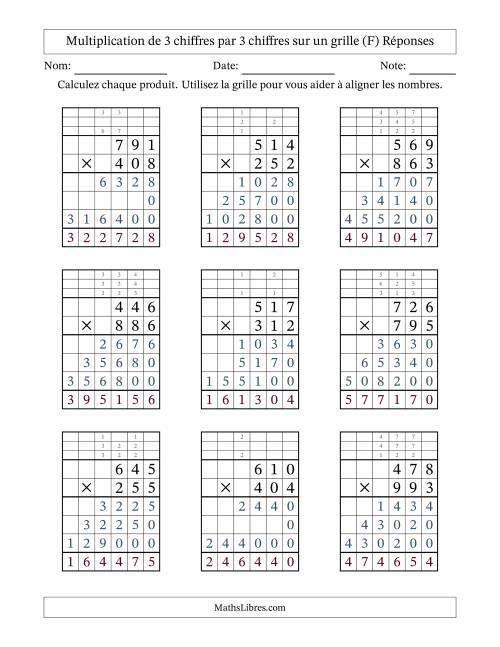 Multiplication de 3 chiffres par 3 chiffres avec l'aide d'une grille avec retenue (F) page 2