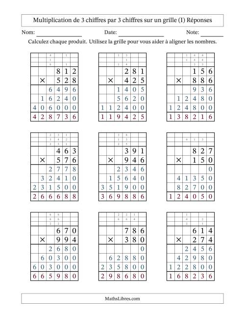 Multiplication de 3 chiffres par 3 chiffres avec l'aide d'une grille avec retenue (I) page 2