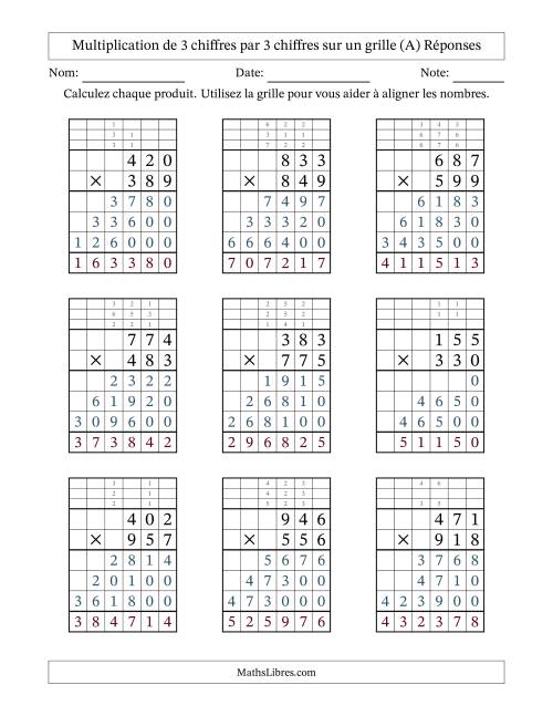 Multiplication de 3 chiffres par 3 chiffres avec l'aide d'une grille avec retenue (Tout) page 2