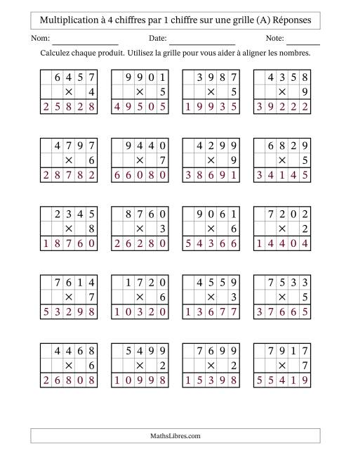 Multiplication à 4 chiffres par 1 chiffre avec le support d'une grille (A) page 2