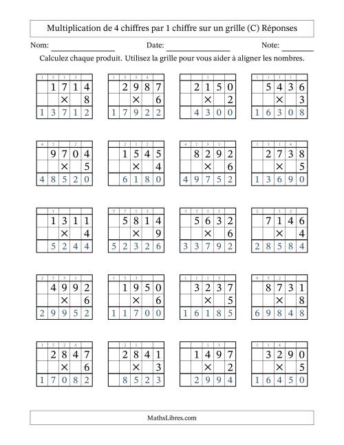 Multiplication de 4 chiffres par 1 chiffre avec l'aide d'une grille avec retenue (C) page 2