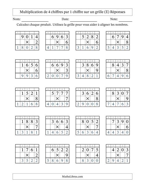 Multiplication de 4 chiffres par 1 chiffre avec l'aide d'une grille avec retenue (E) page 2