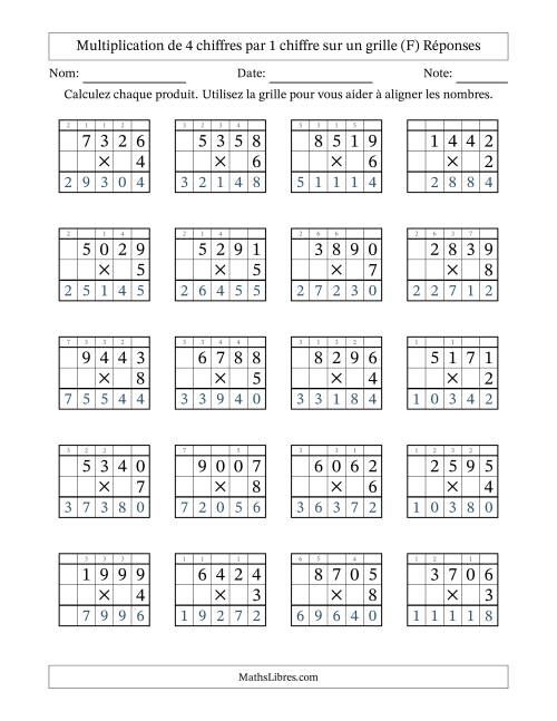 Multiplication de 4 chiffres par 1 chiffre avec l'aide d'une grille avec retenue (F) page 2