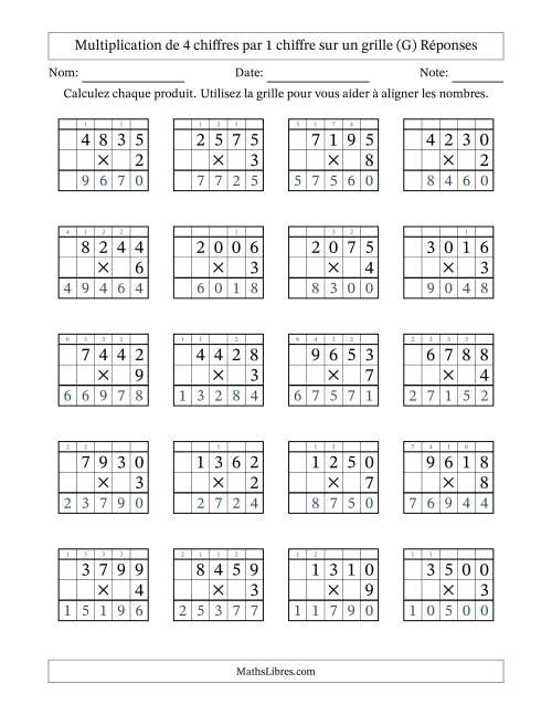 Multiplication de 4 chiffres par 1 chiffre avec l'aide d'une grille avec retenue (G) page 2