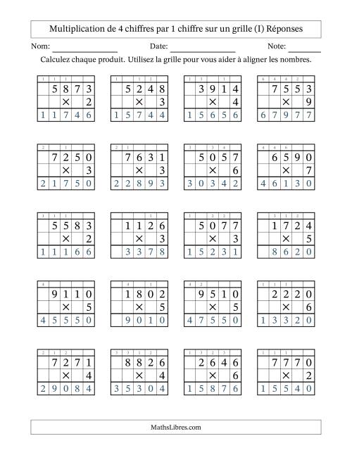 Multiplication de 4 chiffres par 1 chiffre avec l'aide d'une grille avec retenue (I) page 2