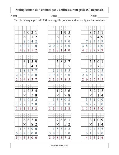 Multiplication de 4 chiffres par 2 chiffres avec l'aide d'une grille avec retenue (C) page 2