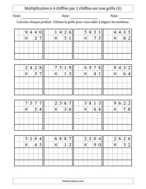 Multiplication à 4 chiffres par 2 chiffres avec le support d'une grille (E)