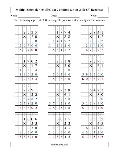 Multiplication de 4 chiffres par 2 chiffres avec l'aide d'une grille avec retenue (F) page 2