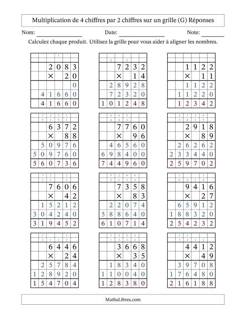 Multiplication de 4 chiffres par 2 chiffres avec l'aide d'une grille avec retenue (G) page 2