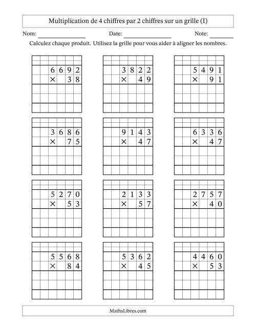 Multiplication de 4 chiffres par 2 chiffres avec l'aide d'une grille avec retenue (I)