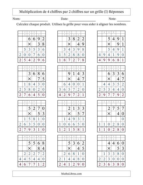 Multiplication de 4 chiffres par 2 chiffres avec l'aide d'une grille avec retenue (I) page 2