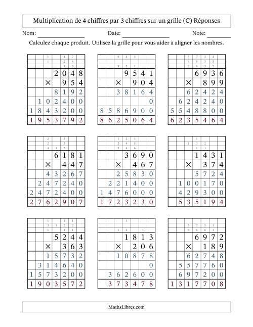 Multiplication de 4 chiffres par 3 chiffres avec l'aide d'une grille avec retenue (C) page 2