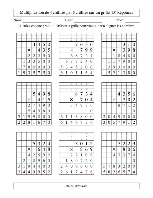 Multiplication de 4 chiffres par 3 chiffres avec l'aide d'une grille avec retenue (D) page 2