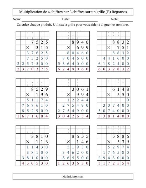 Multiplication de 4 chiffres par 3 chiffres avec l'aide d'une grille avec retenue (E) page 2