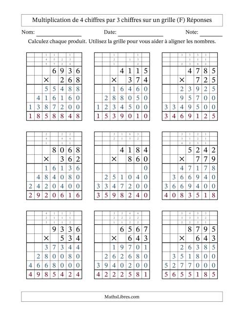 Multiplication de 4 chiffres par 3 chiffres avec l'aide d'une grille avec retenue (F) page 2