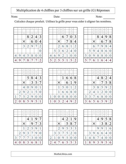 Multiplication de 4 chiffres par 3 chiffres avec l'aide d'une grille avec retenue (G) page 2