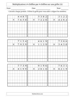 Multiplication à 4 chiffres par 4 chiffres avec le support d'une grille