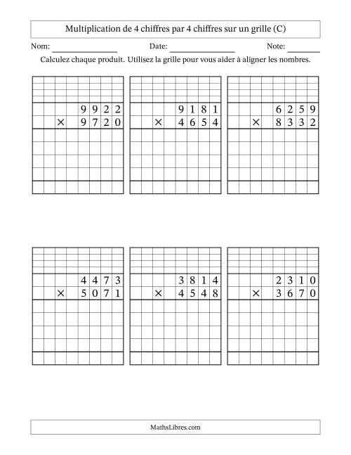 Multiplication de 4 chiffres par 4 chiffres avec l'aide d'une grille avec retenue (C)