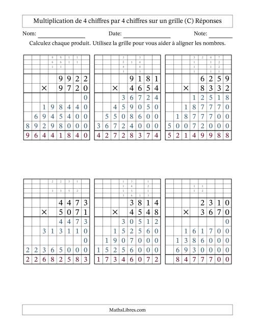 Multiplication de 4 chiffres par 4 chiffres avec l'aide d'une grille avec retenue (C) page 2