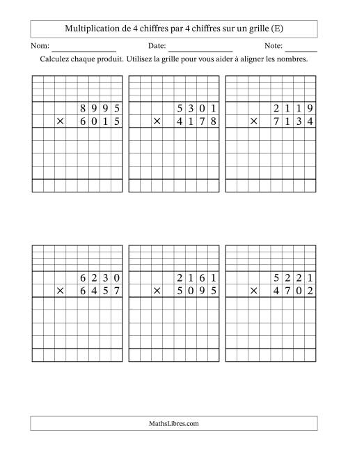 Multiplication de 4 chiffres par 4 chiffres avec l'aide d'une grille avec retenue (E)