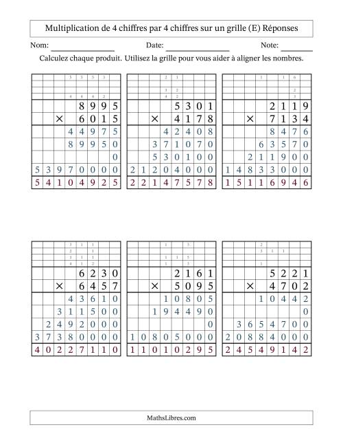 Multiplication de 4 chiffres par 4 chiffres avec l'aide d'une grille avec retenue (E) page 2