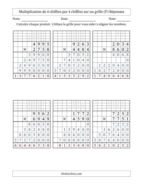 Multiplication de 4 chiffres par 4 chiffres avec l'aide d'une grille avec retenue (F) page 2