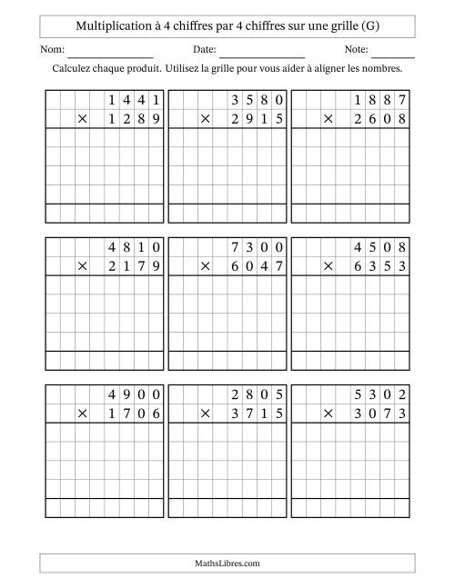 Multiplication à 4 chiffres par 4 chiffres avec le support d'une grille (G)