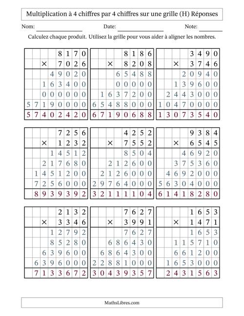 Multiplication à 4 chiffres par 4 chiffres avec le support d'une grille (H) page 2