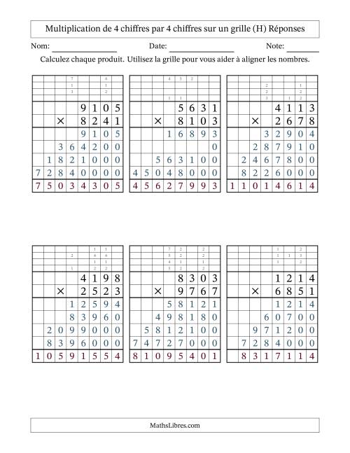 Multiplication de 4 chiffres par 4 chiffres avec l'aide d'une grille avec retenue (H) page 2