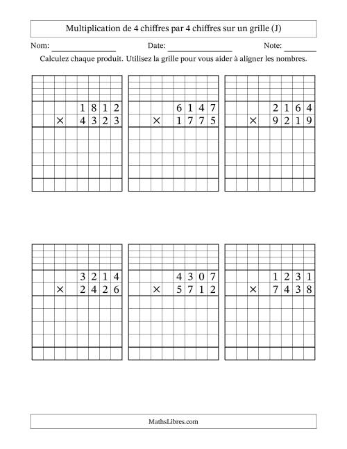 Multiplication de 4 chiffres par 4 chiffres avec l'aide d'une grille avec retenue (J)