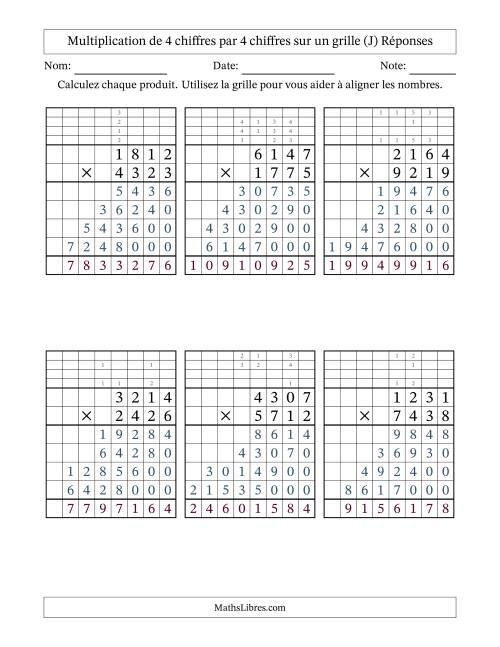 Multiplication de 4 chiffres par 4 chiffres avec l'aide d'une grille avec retenue (J) page 2