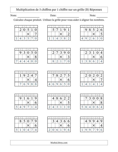 Multiplication de 5 chiffres par 1 chiffre avec l'aide d'une grille avec retenue (B) page 2