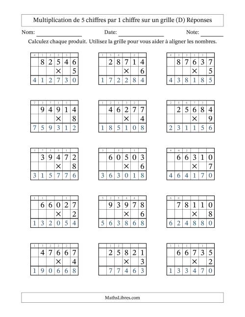 Multiplication de 5 chiffres par 1 chiffre avec l'aide d'une grille avec retenue (D) page 2