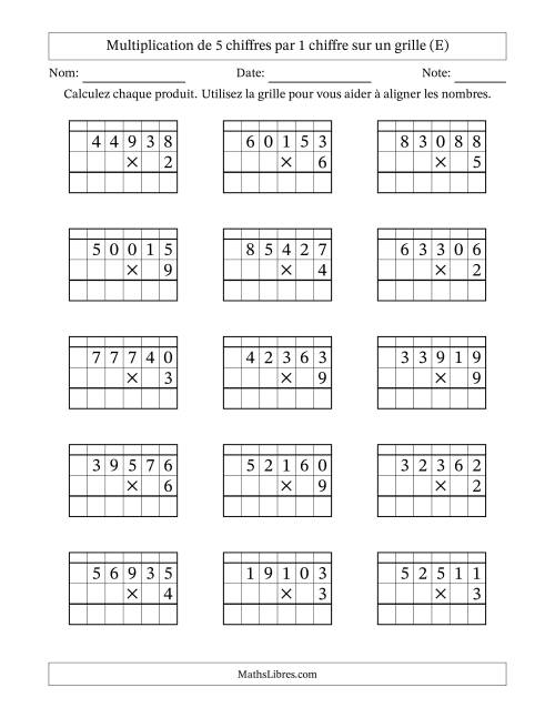 Multiplication de 5 chiffres par 1 chiffre avec l'aide d'une grille avec retenue (E)