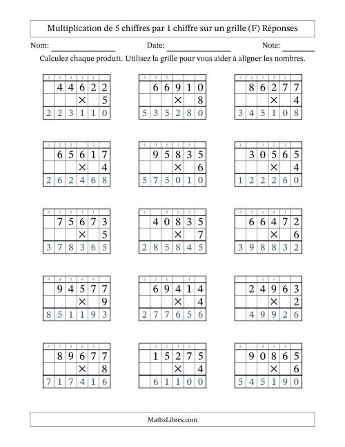 Multiplication de 5 chiffres par 1 chiffre avec l'aide d'une grille avec retenue (F) page 2