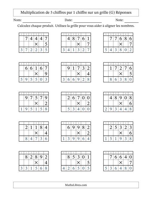 Multiplication de 5 chiffres par 1 chiffre avec l'aide d'une grille avec retenue (G) page 2