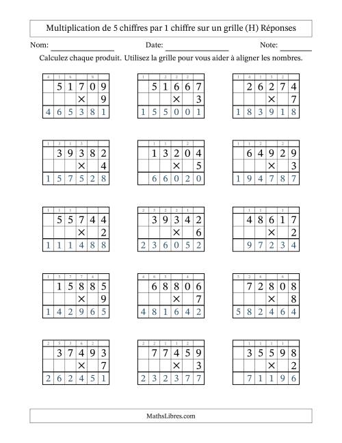 Multiplication de 5 chiffres par 1 chiffre avec l'aide d'une grille avec retenue (H) page 2