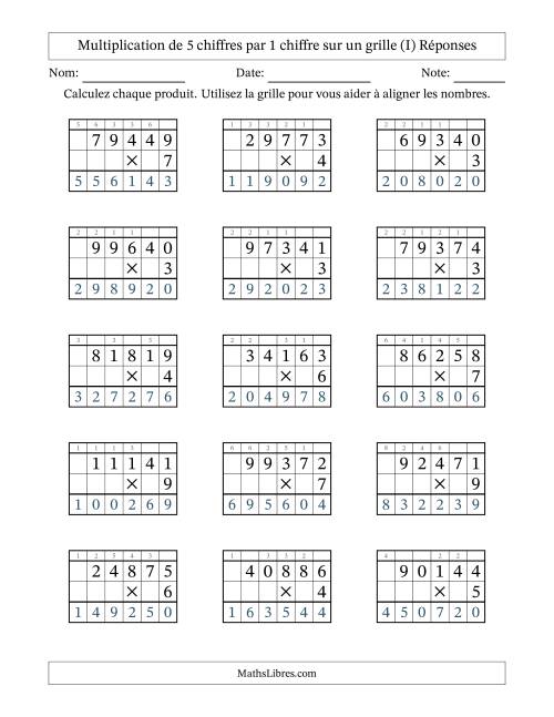 Multiplication de 5 chiffres par 1 chiffre avec l'aide d'une grille avec retenue (I) page 2