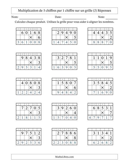 Multiplication de 5 chiffres par 1 chiffre avec l'aide d'une grille avec retenue (J) page 2