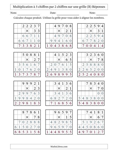 Multiplication à 5 chiffres par 2 chiffres avec le support d'une grille (B) page 2