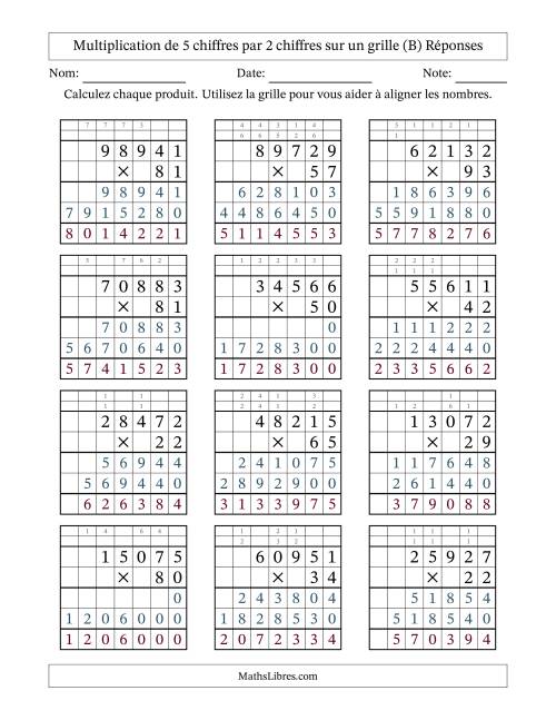 Multiplication de 5 chiffres par 2 chiffres avec l'aide d'une grille avec retenue (B) page 2